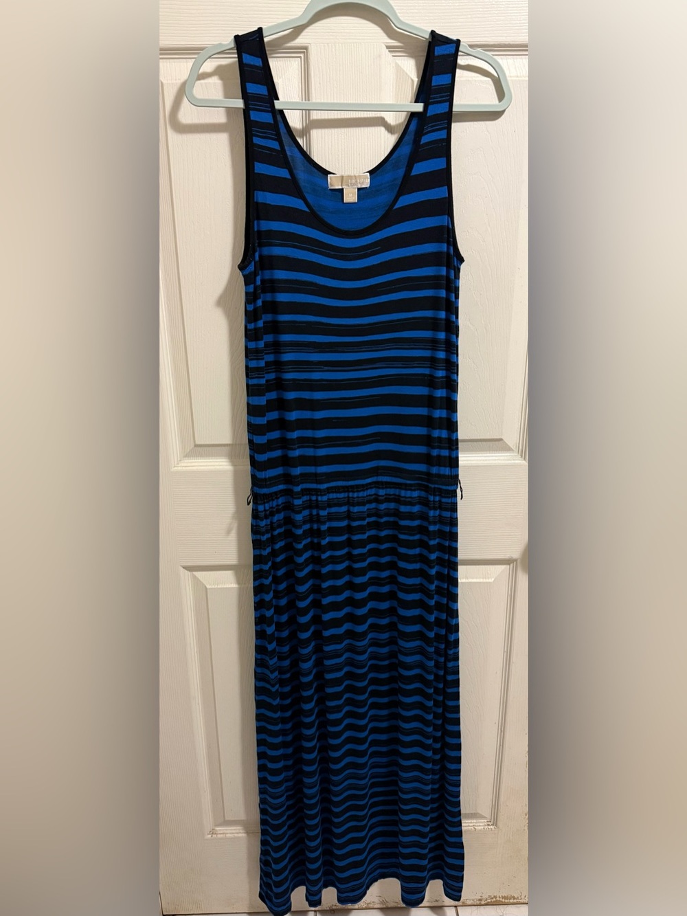 Michael Kors Blue and Black Striped Sleeveless Maxi Dress